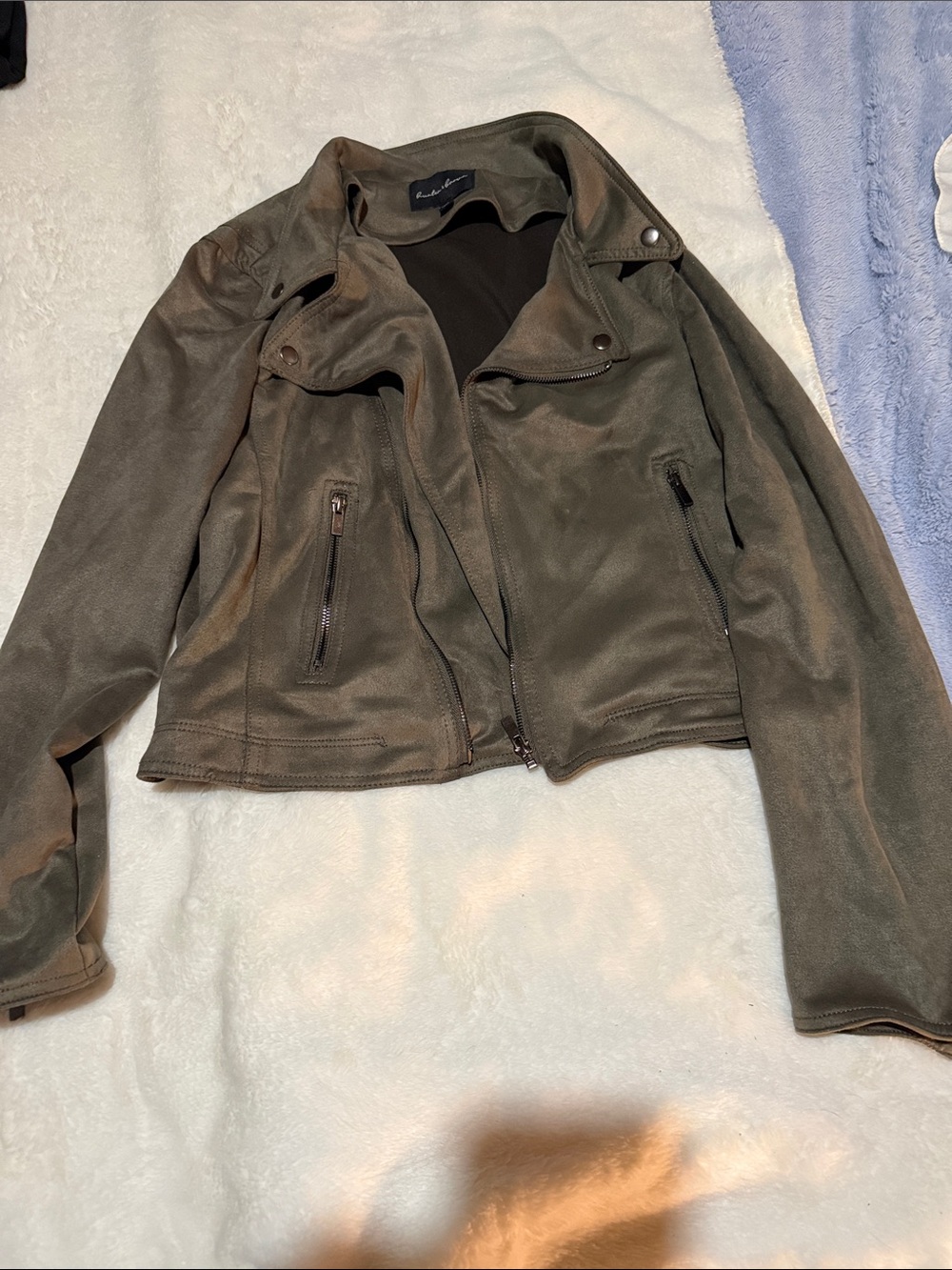 Olive Faux Suede Moto Jacket - Women